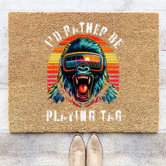 I'd Rather Be Playing Tag Ape Monkey Tag Primate Coir Doormats