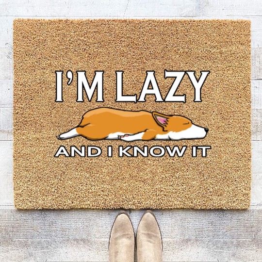 I'M LAZY AND I KNOW IT - SLEEPING CORGI DOG DESIGN Coir Doormats