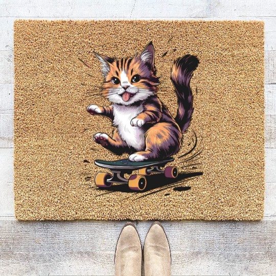 Skateboard Cat Coir Doormats