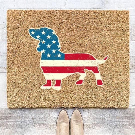 Dachshund Funny 4th of July US Flag Dog Lovers Coir Doormats