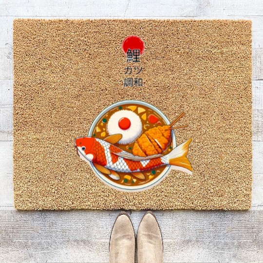 Harmony of Koi Fish and Katsu Delight Coir Doormats