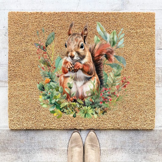 Squirrel Clipart - Woodland Creatures Art, Cute Coir Doormats