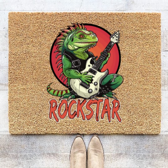 Rockstar Reptile Musician with Electric Guitar Coir Doormats