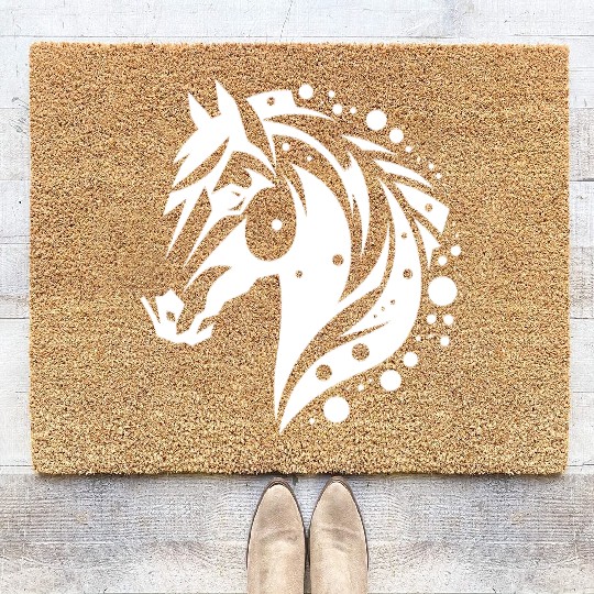 Horse Head Vintage Tribal Portrait Pony Tattoo Coir Doormats