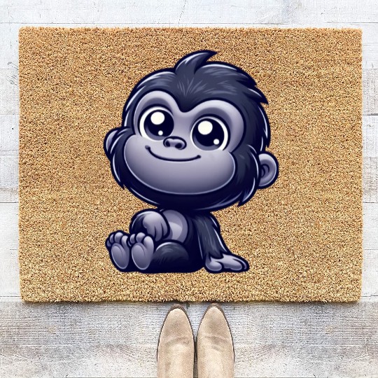 Cute monkey chimpanzee gorilla peaceful happy Coir Doormats