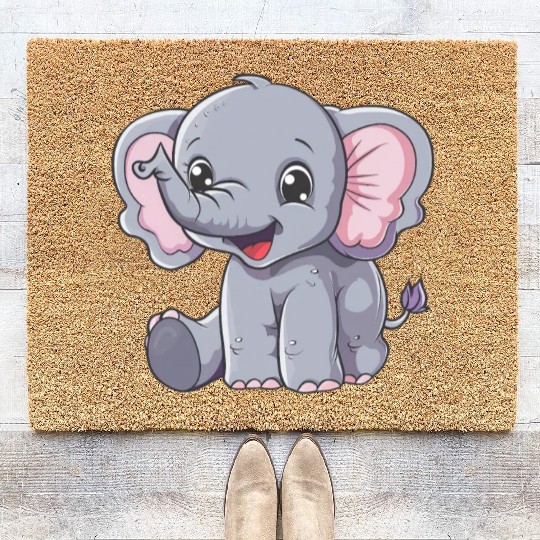 Adorable Baby Elephant Joyful Smile Coir Doormats