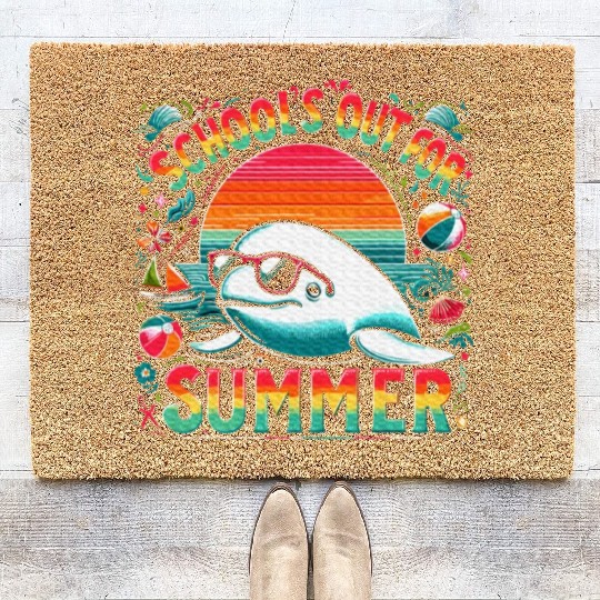 Schools Out For Summer Teacher Beluga Whale Coir Doormats
