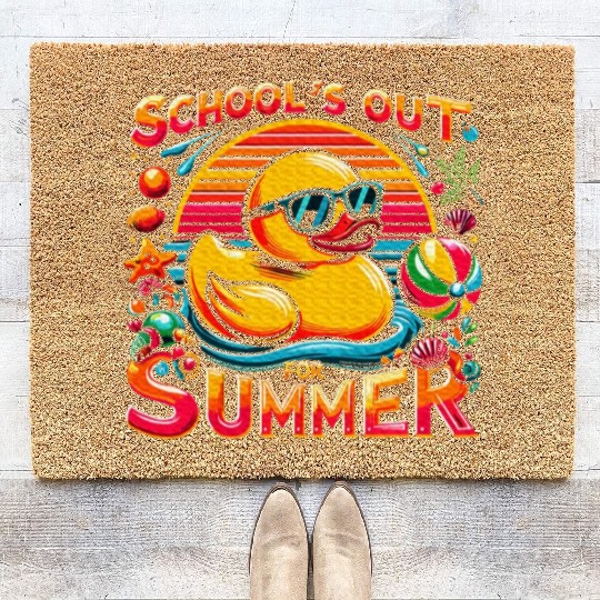 Schools Out For Summer Teacher Yellow Duck Coir Doormats