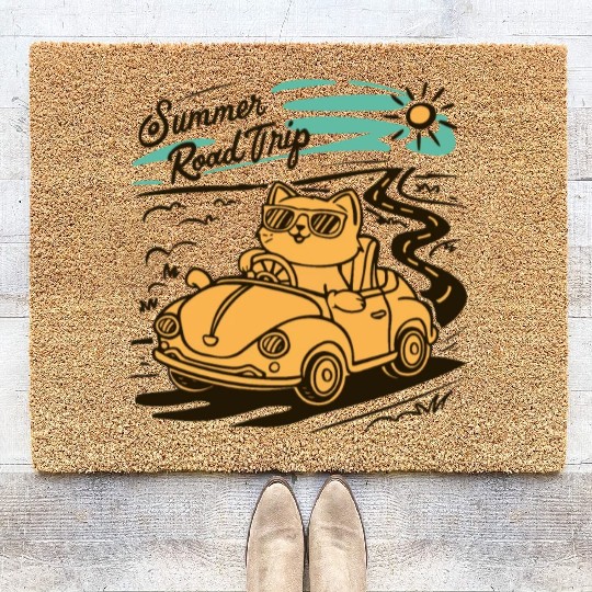 Summer Road Trip Vacation Cat lover Gift Coir Doormats