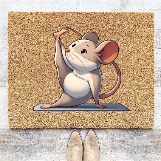 Mouse meditation yoga rat gymnastics cartoon Coir Doormats