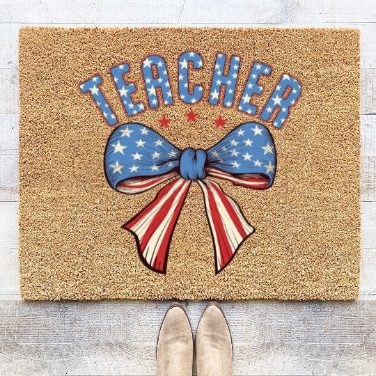 Teacher 4th Of July Coquette Bow Coir Doormats