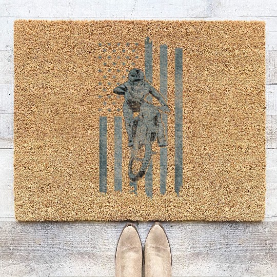 Dirt Bike US Flag Motocross Biker American Flag Coir Doormats