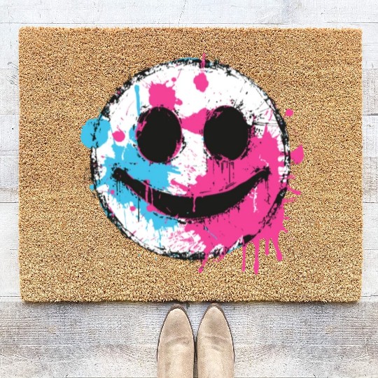 Graffiti Smiley Face - Urban Street Art Coir Doormats