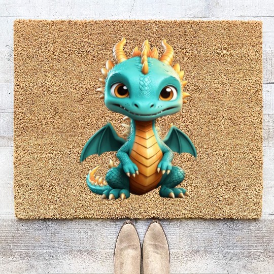Chibi green dragon Coir Doormats