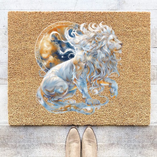 Celestial Lion Images, Mystical Lion, Night sky Coir Doormats