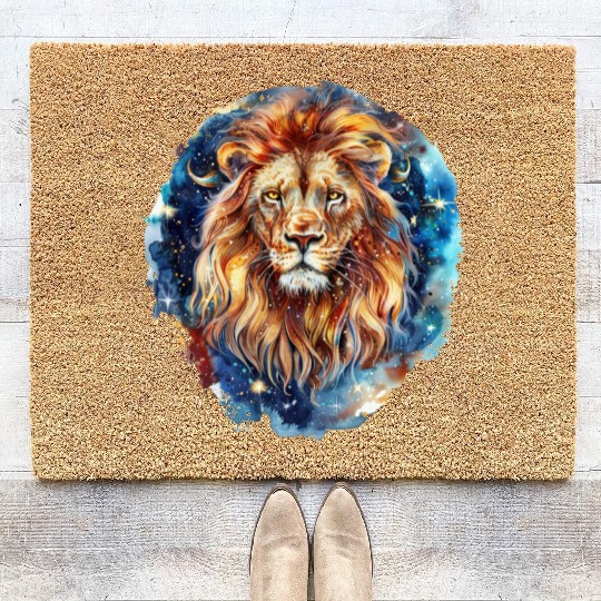 Celestial Lion Images, Mystical Lion, Night sky Coir Doormats