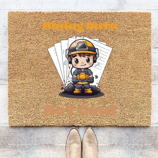 Cute Chibi Coal Miner Data Mining with Papers Illu Coir Doormats