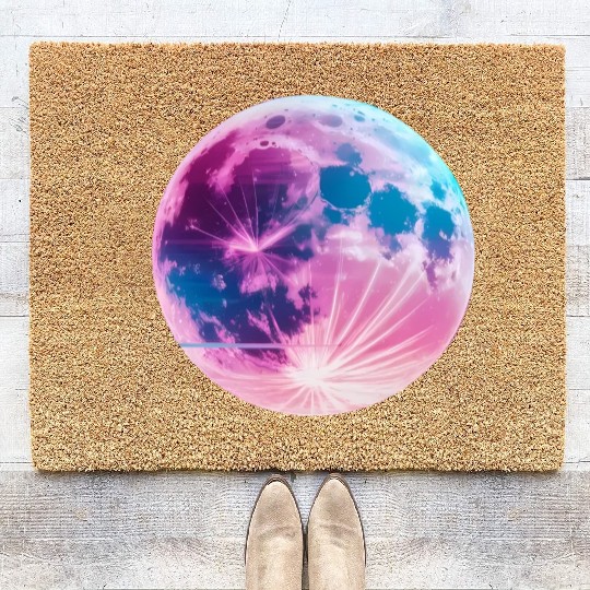 Synthwave moon Coir Doormats