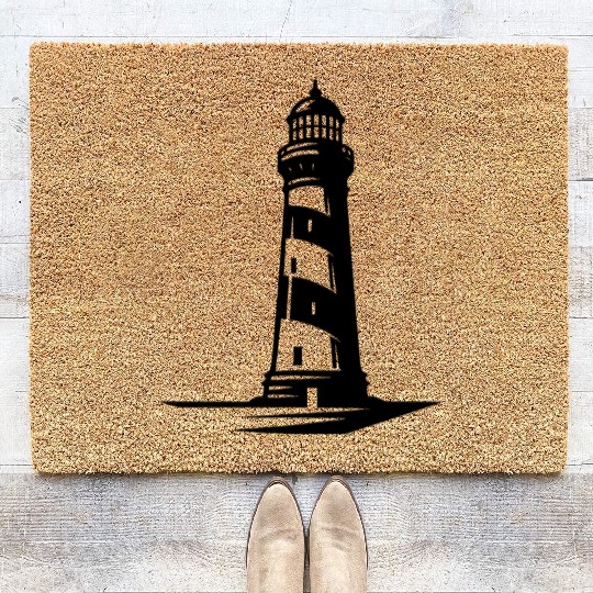 Old Lonely Striped Coastal Lighthouse Coir Doormats