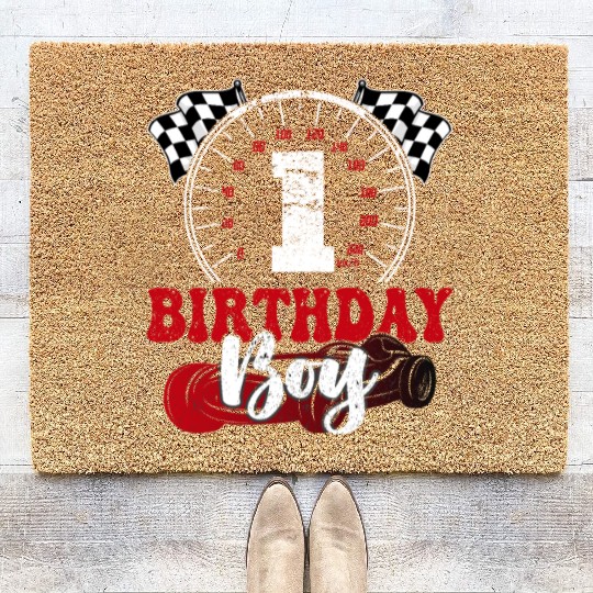 Birthday Boy 1 Race Car 1st Birthday Racing Car Coir Doormats