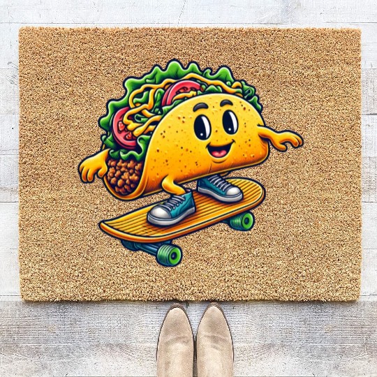 Taco skater skateboard Mexican food fun Coir Doormats