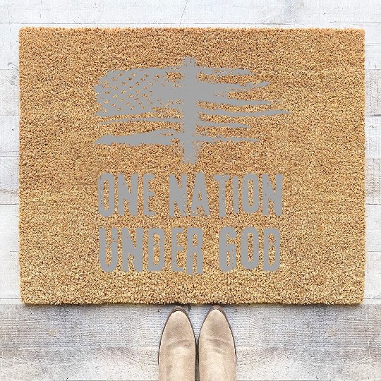 4th Of July US Flag One Nation Under God Christian Coir Doormats