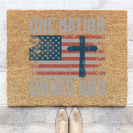 One Nation Under God Retro US Flag Christian Cross Coir Doormats