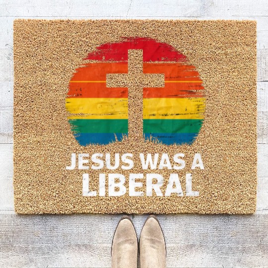 Jesus Was A Liberal Retro Sunset Progressive Coir Doormats