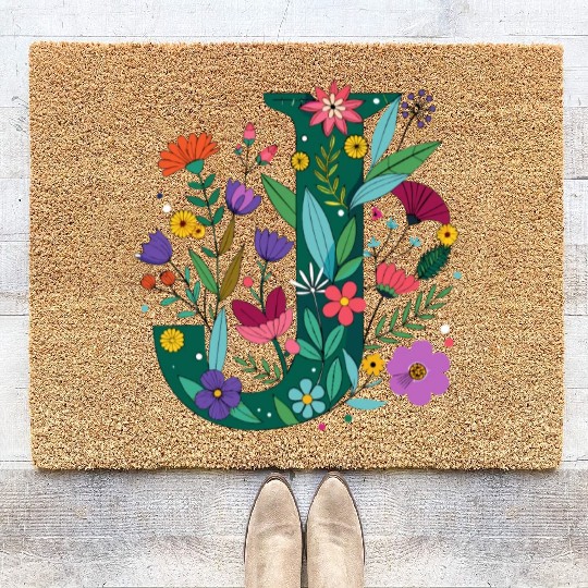 Individual Alphabet Wildflower Green Letter J Coir Doormats