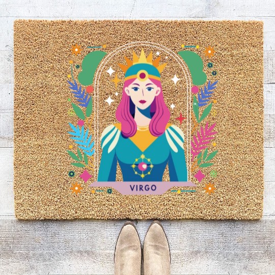Floral Virgo Tarot Zodiac Graphic Coir Doormats