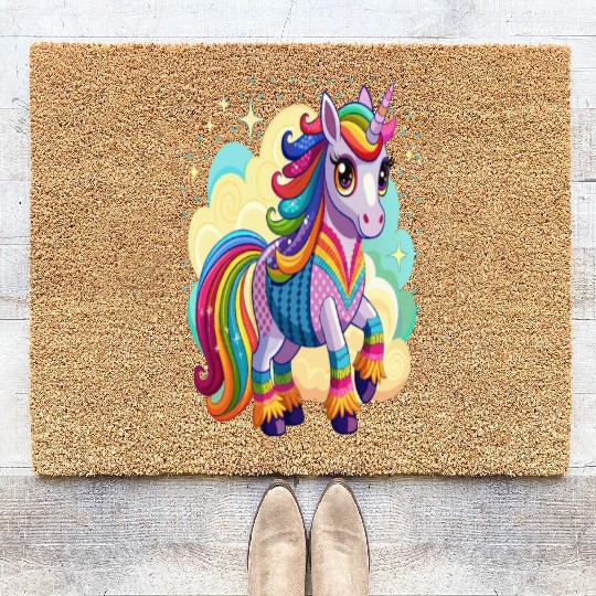 Crochet Rainbow Unicorn Coir Doormats