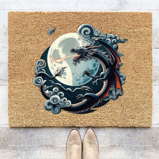Mystical Dragon and Moon - Celestial Fantasy Coir Doormats