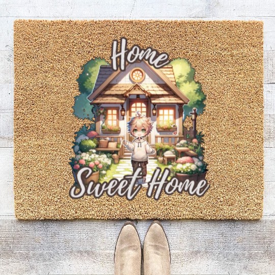 Home Sweet Home House Cabinand Person Waving 1 Coir Doormats