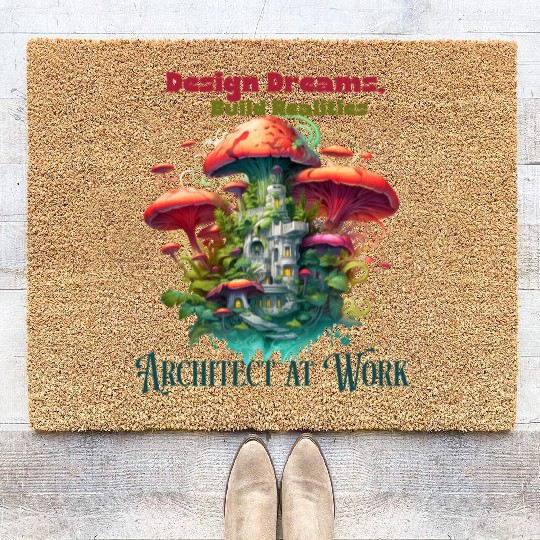 Engineer Architect at Work, Fun Illustration Coir Doormats