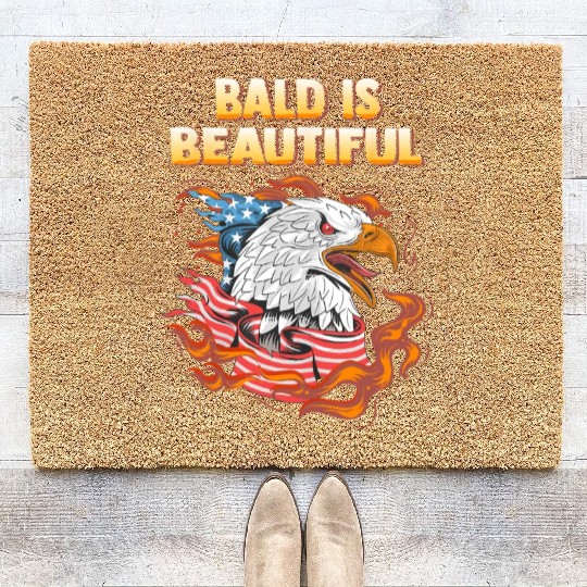 Bald Is Beautiful US Flag Eagle 4th Of July Funny Coir Doormats