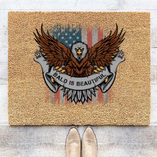 Bald Is Beautiful US Flag 4th Of July Funny Eagle Coir Doormats