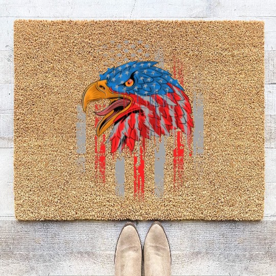 Retro US Flag Funny 4th July Bald Eagle Patriotic Coir Doormats
