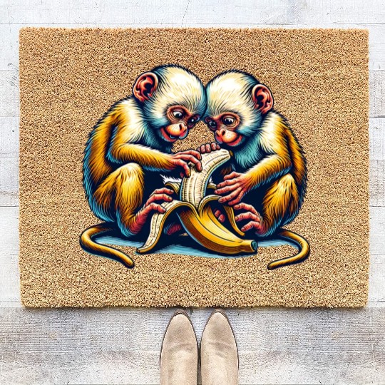 Monkey with banana, monkey with a banana Coir Doormats