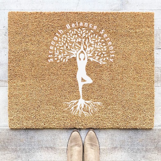 Strength Balance Serenity Yoga Tree Pose Art Print Coir Doormats