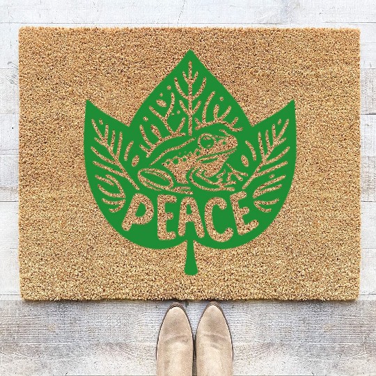 Peaceful Frog - Green version Coir Doormats