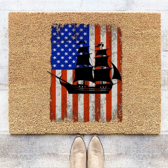 Stars, Stripes & Pirate Ship American Flag Coir Doormats