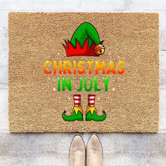 Christmas In July Santa Elf Coir Doormats
