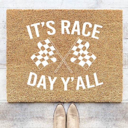 Drag Racing Racetrack Checkered Flag Race Day Coir Doormats