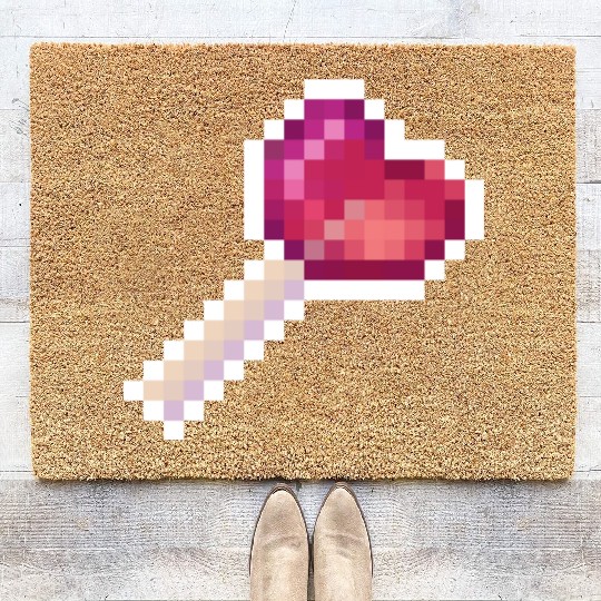 Pixel Art Sprite Cute Heart Lollipop Coir Doormats