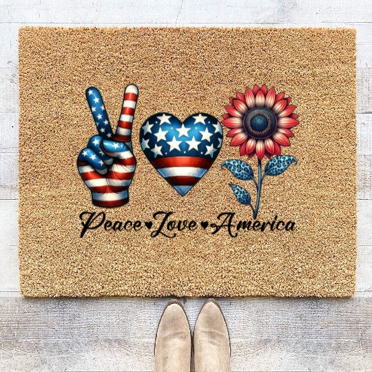 Peace Love America Coir Doormats