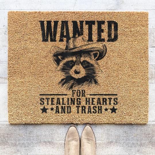 Funny Raccoon Hat Cowboy Trash Western Coir Doormats