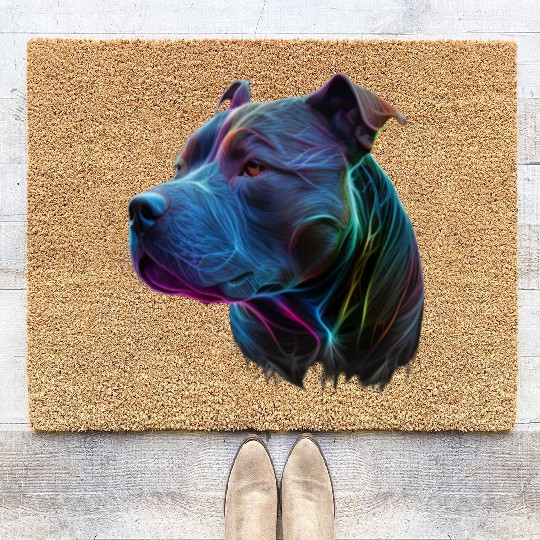 Neon Bluenose Pitbull Dog 3D Face Art Coir Doormats