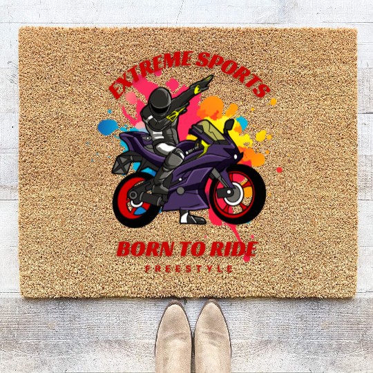 Motobike Ride: Vibrant Extreme Sports Coir Doormats