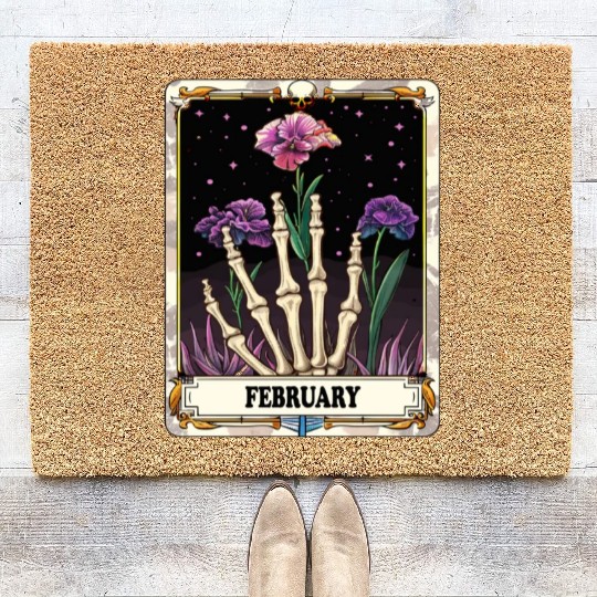 February Gothic Tarot Card - Violet Flower & Skele Coir Doormats
