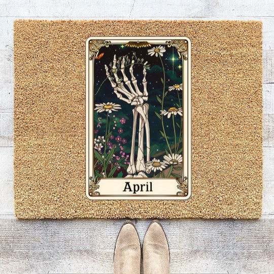 April Gothic Tarot Card - Daisy Flower & Skeleton' Coir Doormats